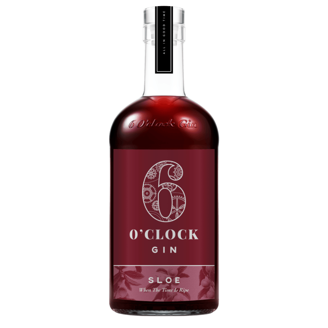 A bottle of 6 o'clock Sloe Gin